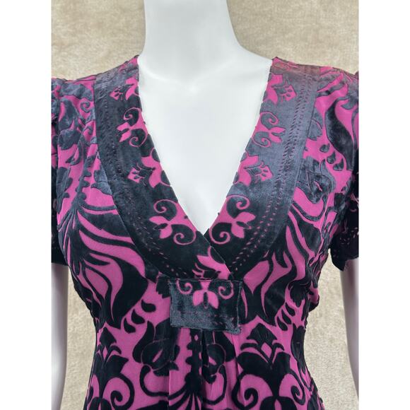Hale Bob Dress Womens Small Velvet Mini Fit & Flare V-Neck Whimsigoth Silk Fairy - Picture 2 of 12